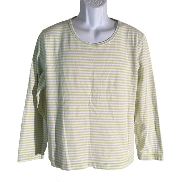 ORVIS Women's Long Sleeve Pull-Over Striped Cotton Shirt Green White XL - Picture 1 of 4